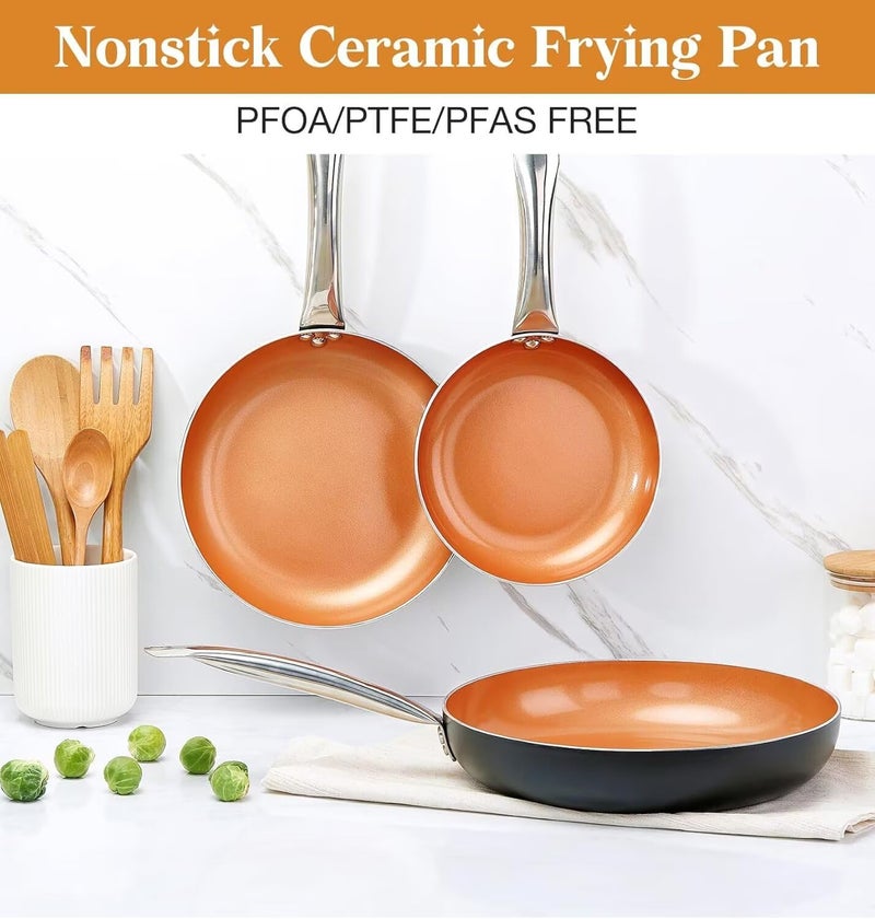 KOCH SYSTEME CS Little Skillet with Lid - 8" Copper Nonstick Frying Pan for Oven & Stove, Small Skillet with Ceramic Coating, Aluminum Nonstick Pan, 100% PFOA Free, All Stove Tops Compatible - Image 3